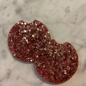 Rose gold glitter car coaster set